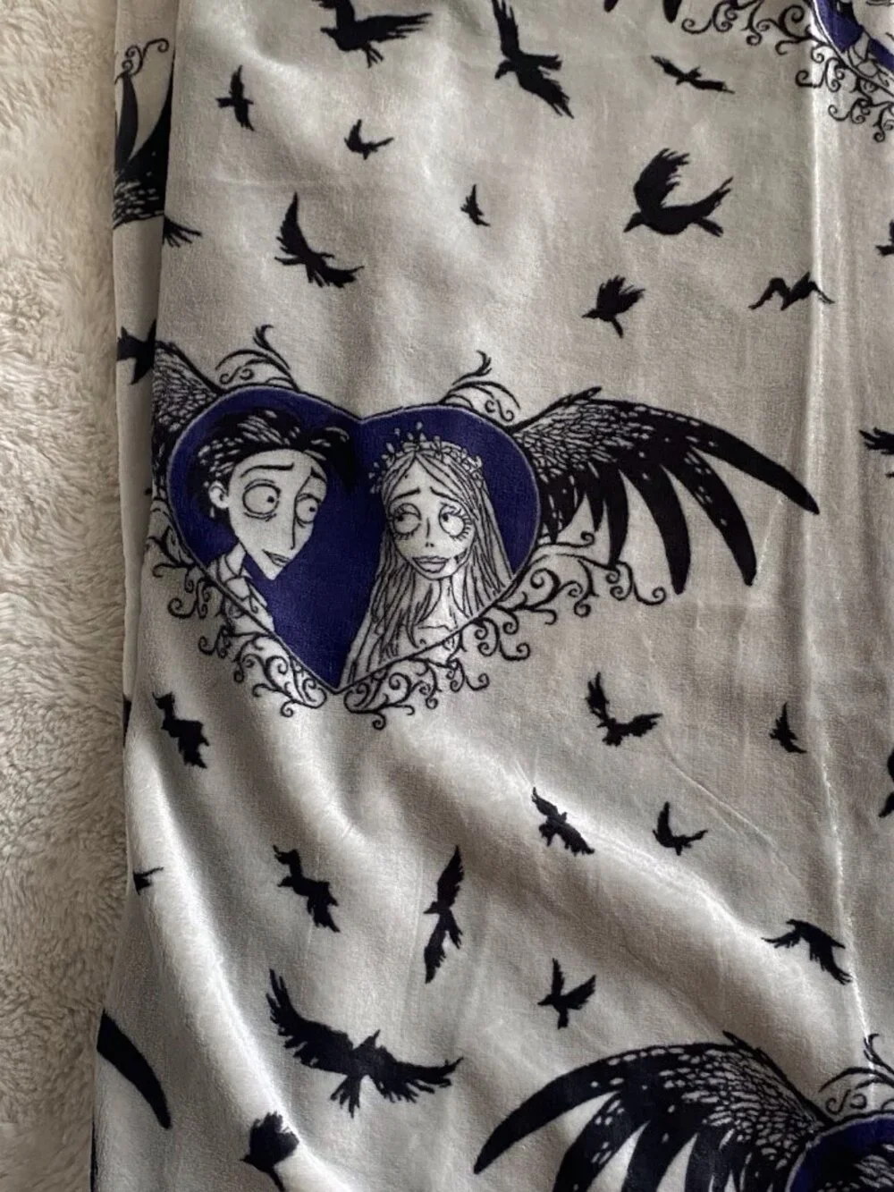 TIM BURTONS CORPSE BRIDE & Victor SOFT PLUSH THROW 50” X 70” Halloween Grey NEW